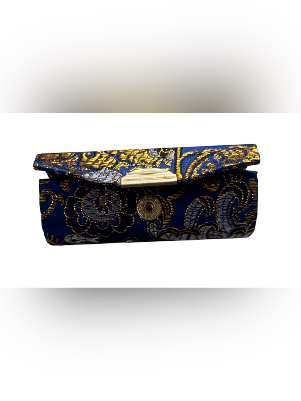 Navy Brocade LipStick Case with Gold Floral Accents